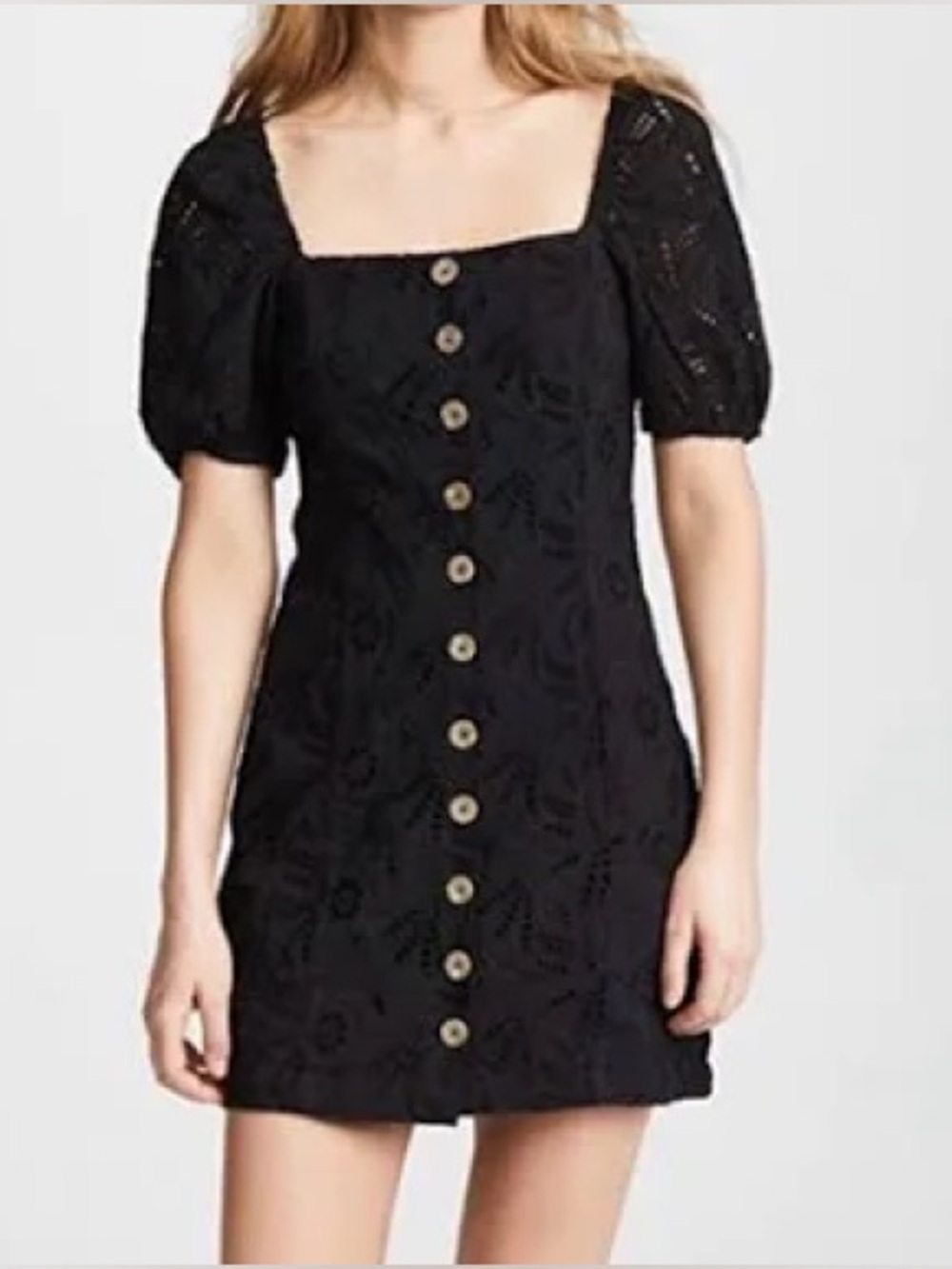 Free People Black Eyelet Button Up Dress Women’s Size 0 NWOT